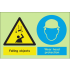 Falling objects wear head protection sign