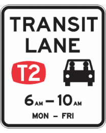 Transit Lane T2 (Single Times)Sign