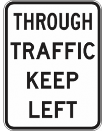 Through Traffic Keep Left Sign