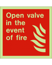 Open valve in the event of fire sign