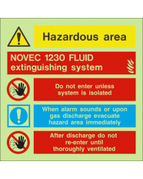 Hazardous area NOVEC 1230 Fluid extinguishing system Sign